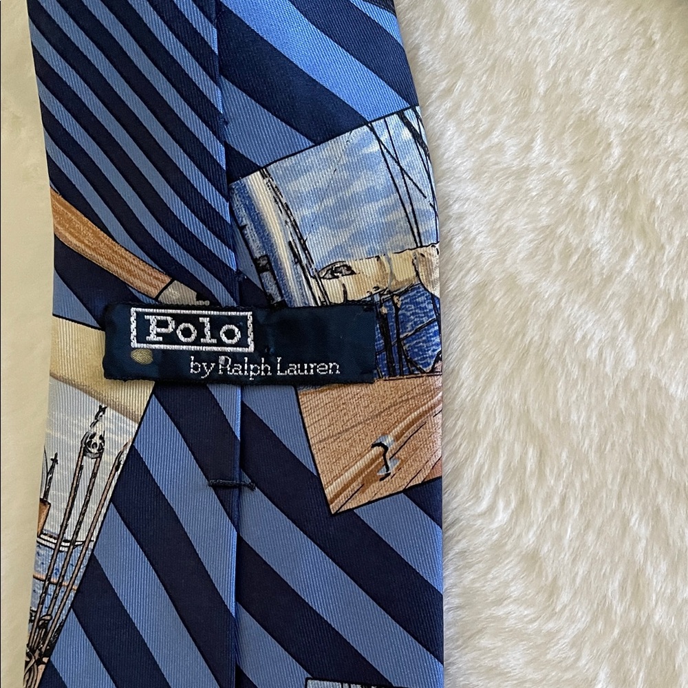 Polo Navy and Light Blue Nautical Print Men’s Tie - Picture 2 of 3